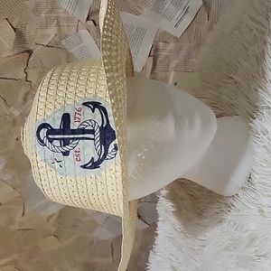 Woven Straw Hat with Anchor Decopauuged Detail